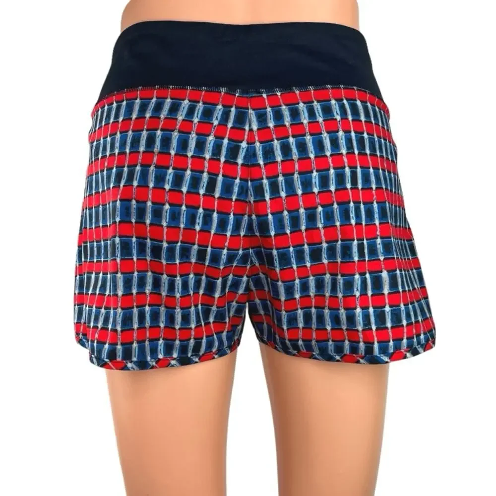 Tory Burch Sport Blue Red Pull On Mid Rise Workout Athletic Short Size S